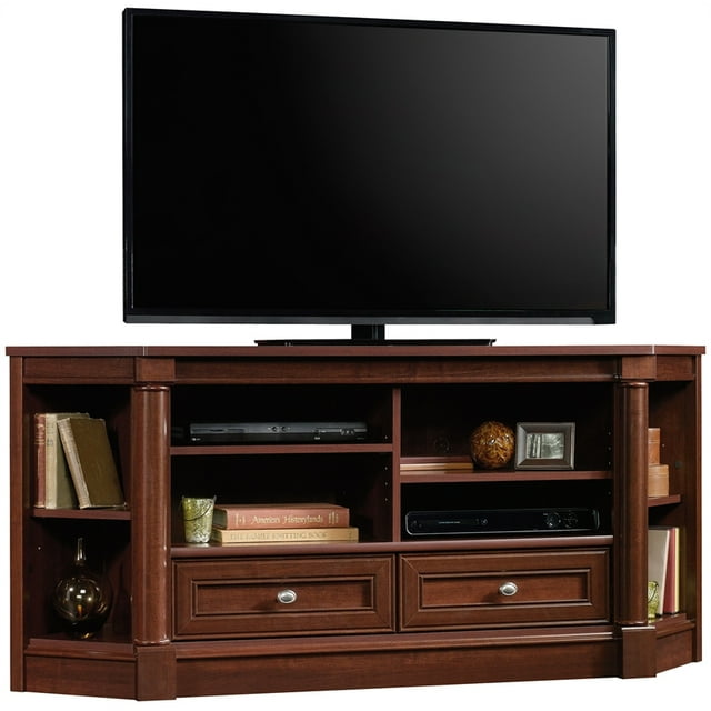 Pemberly Row Modern Engineered Wood Corner TV Stand for TVs up to 60" in Cherry
