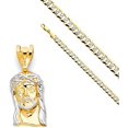 thumbnail image 3 of 14k Two Tone Gold Jesus Face Pendant Charm Yellow 8.2mm Cuban White Pave Chain (Length - 22''), 3 of 5