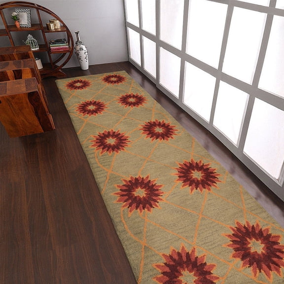 Rugsotic Carpets Hand Tufted Wool Eco-Friendly 2'6''x8' Runner Cream Floral Modern High Pile Thick Handmade Anti Skid Indoor Area Rug K00720