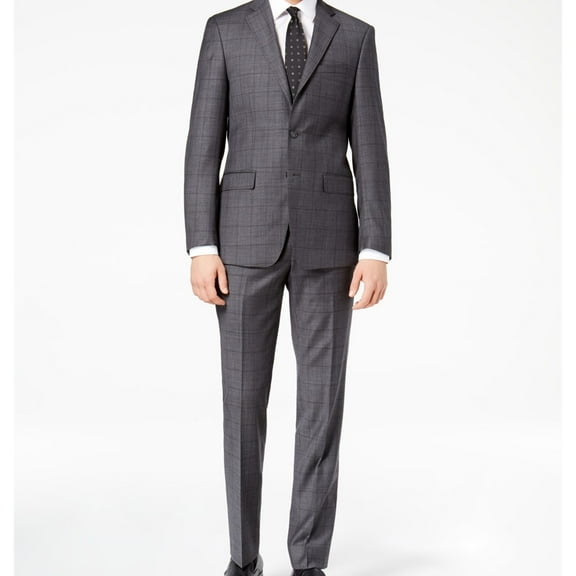 Calvin Klein Mens Windowpane Slim Fit Two Button Blazer Jacket, Grey, 36 Short