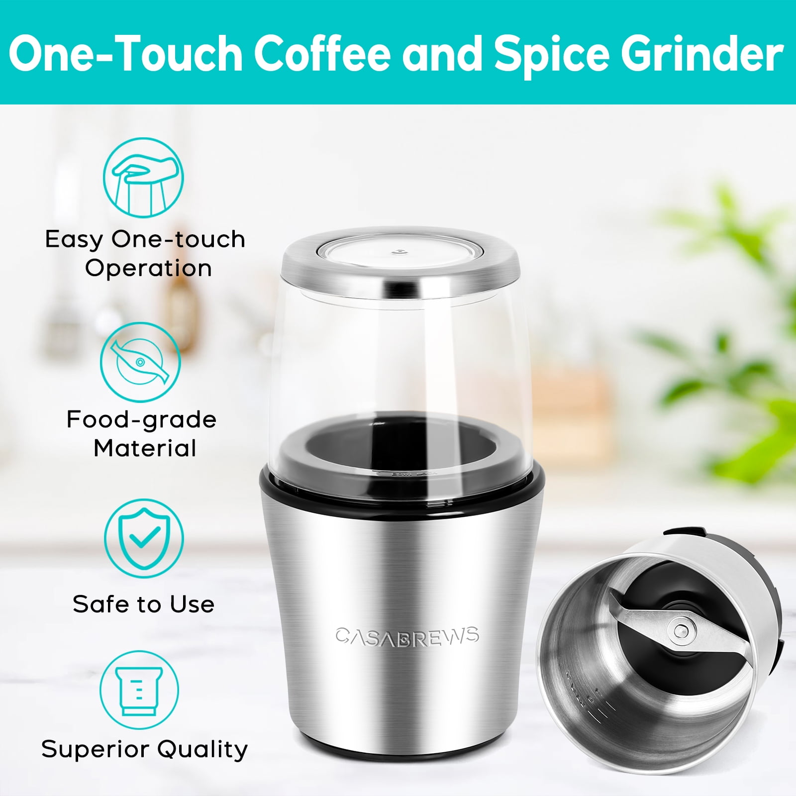 CASABREWS Electric Coffee Grinder, 200W Motor, Coffee Bean & Spice Grinder