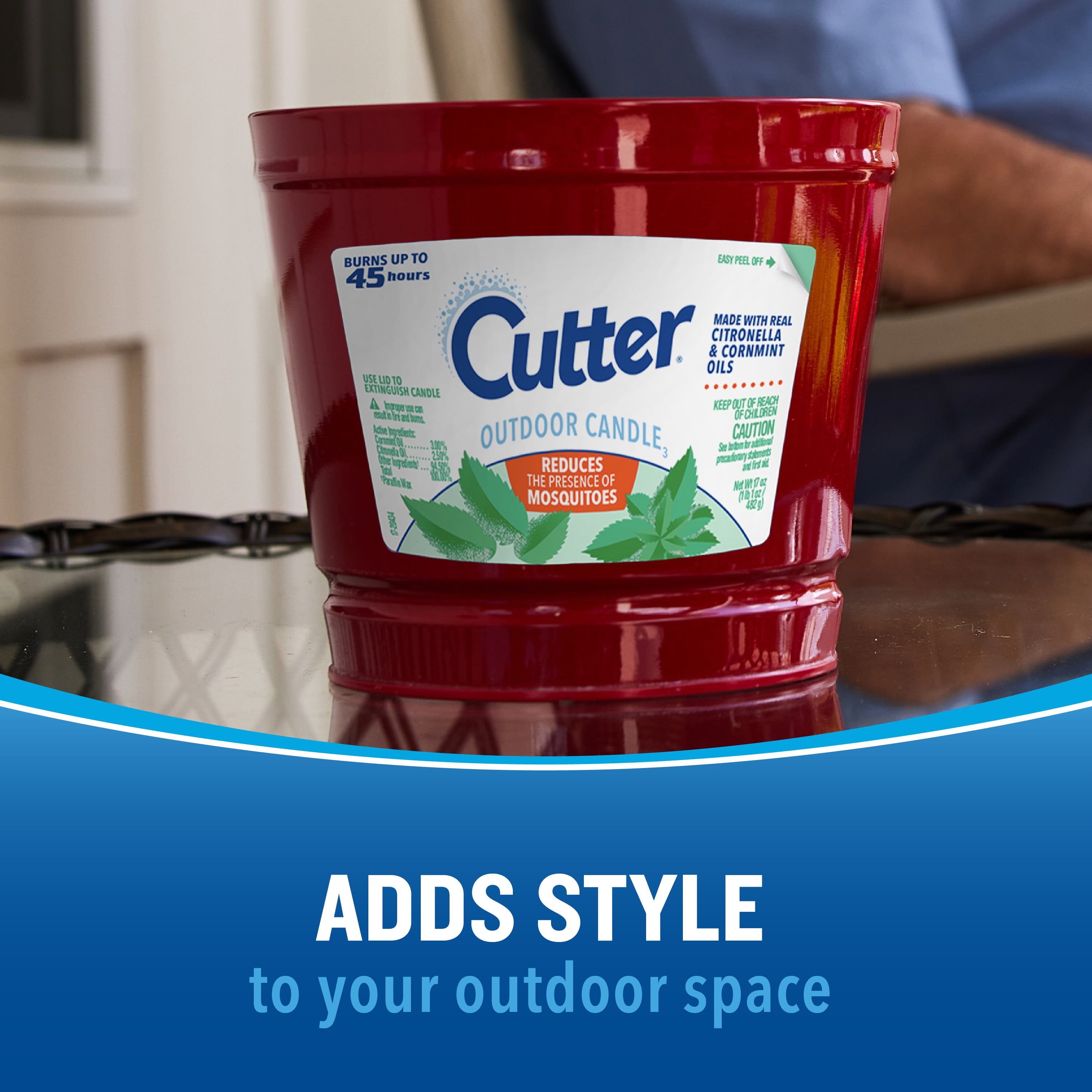 Cutter Outdoor Candle with Real Citronella Oil Reduces Presence of Mosquitoes, 17 Ounces