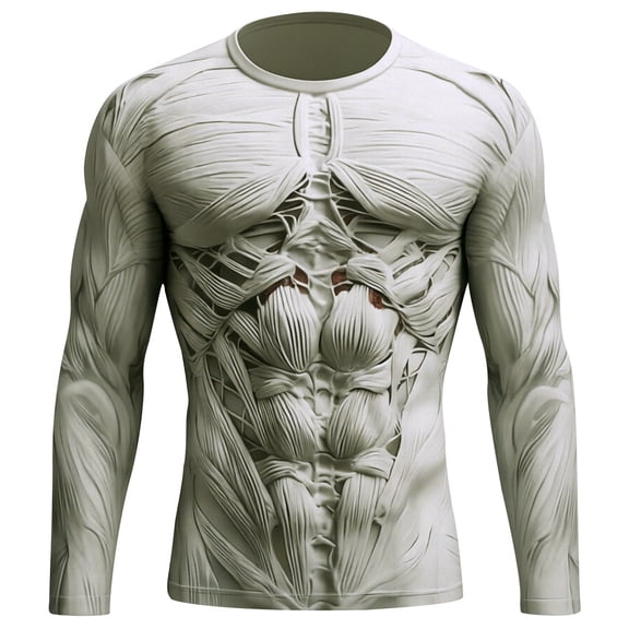XIAOCHA Muscle Anatomy Print Crew Neck Tee for Men Long Sleeve Fitted Slim Fit Halloween Party Shirts