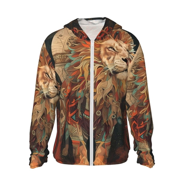Fotbe Majestic Cosmic Lion Chaqueta con Protección Solar UPF 50+ para Hombre y Mujer, Camisa con Capucha y Bolsillos-XX-Large