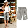 thumbnail image 2 of Tiny Harbor Girls Shorts Summer Thin Elastic Waist Coconut Print Loose Pockets Bermuda Shorts Grey 12-13Years, 2 of 4