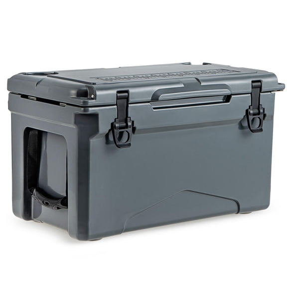 Gray Rotomolded Cooler with Integrated Cup Holders, Bottle Opener, and 30-Quart Large Capacity