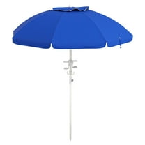 5.7' Beach Umbrella with Tilt, Cup Holders, Sand Hook - UV 50  Protection, Adjustable Height, Portable Travel Umbrella for Beach, Patio, Outdoor - Sapphire Blue