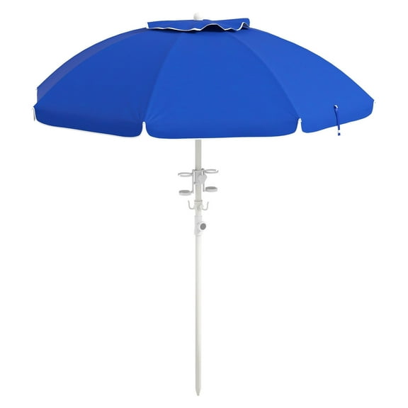 5.7' Beach Umbrella with Tilt, Cup Holders, Sand Hook - UV 50 Protection, Adjustable Height, Portable Travel Umbrella for Beach, Patio, Outdoor - Sapphire Blue