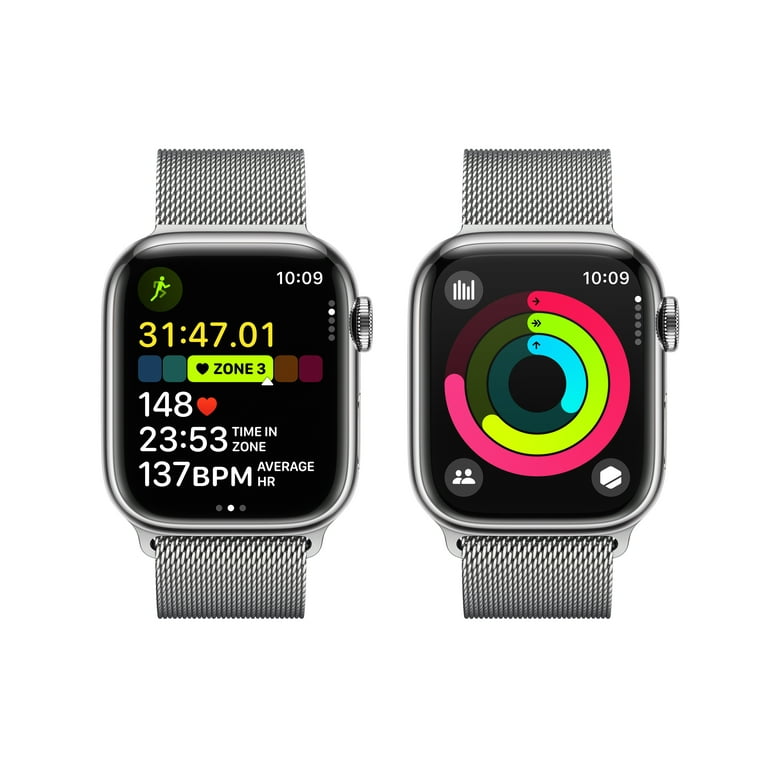 Toller Versandpreis! Apple Watch Series 9 Silver Cellular Stainless with Milanese Case Silver Loop + GPS 41mm Steel