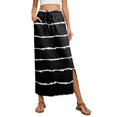 thumbnail image 2 of High Waisted Striped Maxi Skirt, Casual Flowy Side Slit Long Skirt with Pockets, Elastic Waist Drawstring Summer Beach Bottoms, 2 of 6