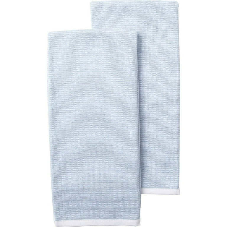 SOHO Living Essential Terry Kitchen Towels (Set of 2) - Blue & White  (Simple Stitch Denim) 