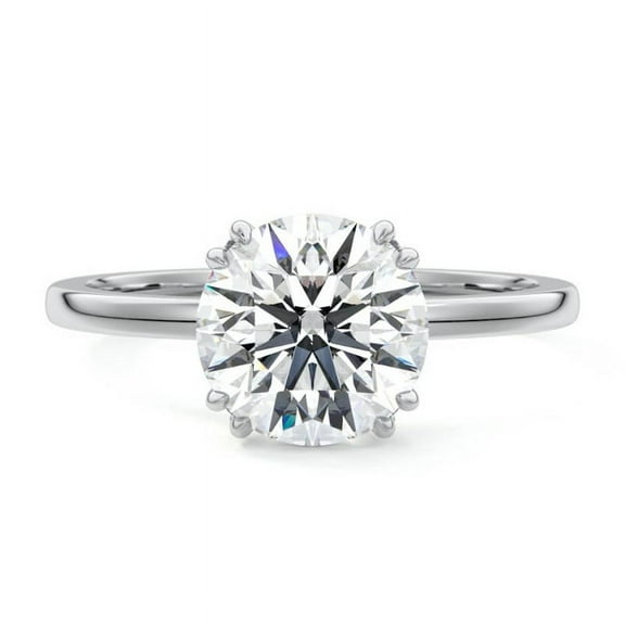 Ember Jewelry 14k White Gold Plated 1.99 Ct Moissanite Round Cut Engagement Ring - Beautiful Anniversary Gift for Her - Elegant Wedding Proposal Rings for Girlfriend - Perfect Solitaire Rings