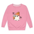 thumbnail image 4 of Gunia Kids Boys Girls Halloween Ghost Sweatshirt Cute Graphic Long Sleeve Crewneck Pullover Casual Top For Fall Winter School Comfortable Soft Clothes Pink 9-10 Years, 4 of 4