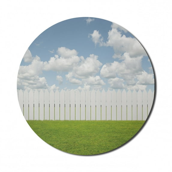 Nature Mouse Pad for Computers, Exquisite Sykline with Clouds over a Meadow Serenity Tranquil Place Relax Print, Round Non-Slip Thick Rubber Modern Mousepad, 8" Round, Green White, by Ambesonne