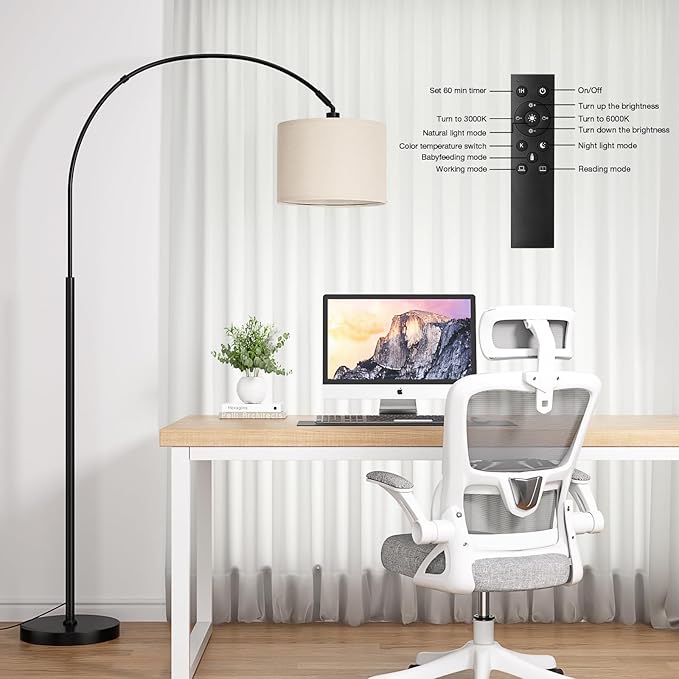Arc Floor Lamp Modern Standing Lamp Tall Floor Lamp Brown with Stepless Dimmable Bulb, with Remote, for Living Room for Farmhouse Bedroom
