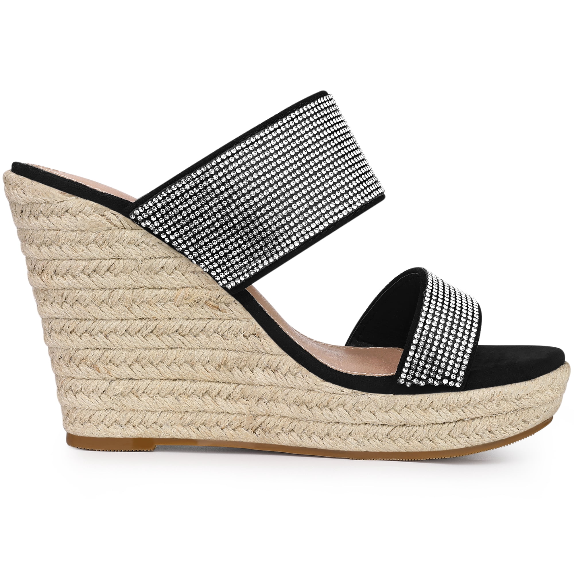 Unique Bargains Women's Platform Rhinestones Espadrille Wedge Sandals