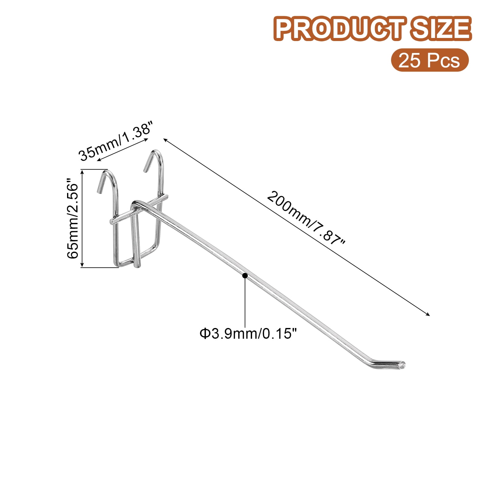 Uxcell 25Pack 7.87" Pegboard Hook Display Hook, Grid Wall Bracket Peg Board Display Hook