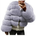 thumbnail image 3 of lcziwo Weekly Sale Women 2024 Winter Faux Fur Coats Lapel Long Sleeve Fuzzy Fleece Jaclets Solid Color Open Front Warm Outerwear Thicken Short Coat,Gray,M, 3 of 6