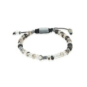 Coastal Jewelry Men's Rondelle Shaped Black Watermelon Glass Stone and Hematite Beaded Adjustable Shocker Tie Bracelet