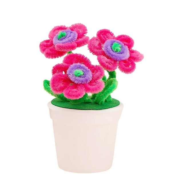 DIY Craft Kit for Kids - Twisted Stick Hairy Flower Potted Making Set Children's Kindergarten Preschool Art Activity Creative Family Craft Project for Home Decor Classroom