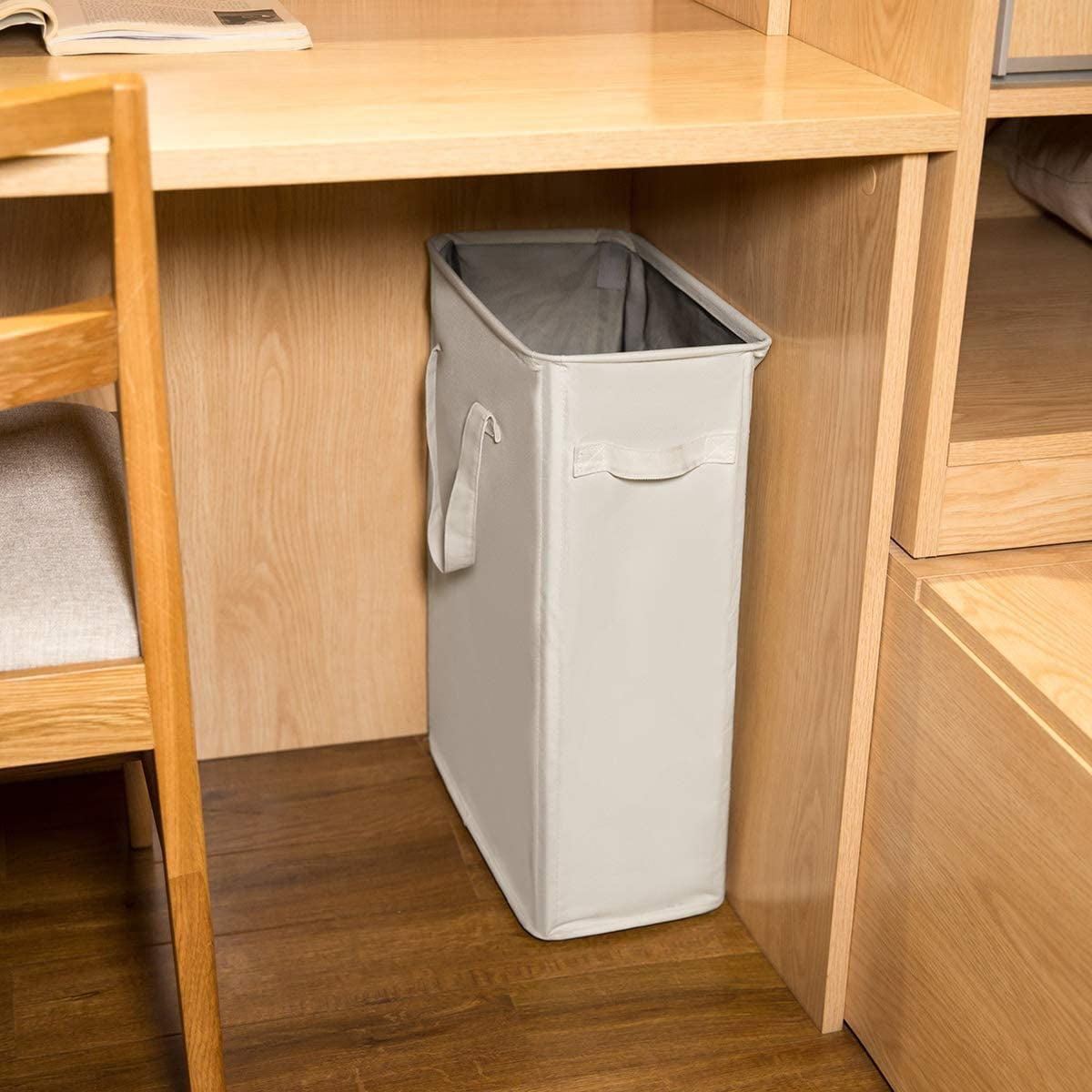 ZERO JET LAG Slim Laundry Hamper Handles Collapsible Laundry Basket Thin Dirty Clothes Basket Narrow Laundry Bag Foldable Dirty Hamper 45L (21 inches,Beige)