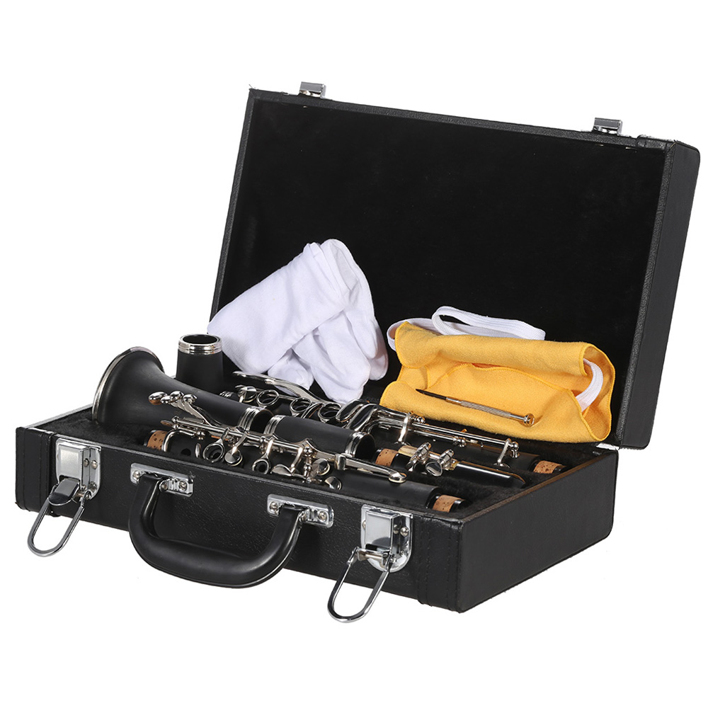 Elowen Bb Clarinet Bb ABS Clarinet Bb Cupronickel Plated 17 Key with Cleaning Cloth Gloves Screwdriver Woodwind Instrument for Beginner Student