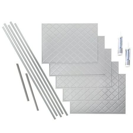 FASÄDE Quilted Decorative Vinyl Backsplash 15 sq ft Kit in Argent Silver