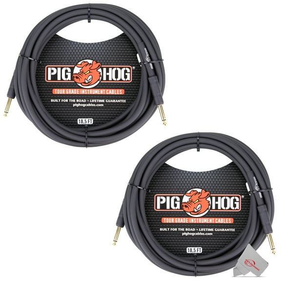 Pig Hog Câble d'Instrument de 18.5 Pieds Connecteurs Droits 1/4 Pouce à 1/4 Pouce - PH186 - 2 Unités