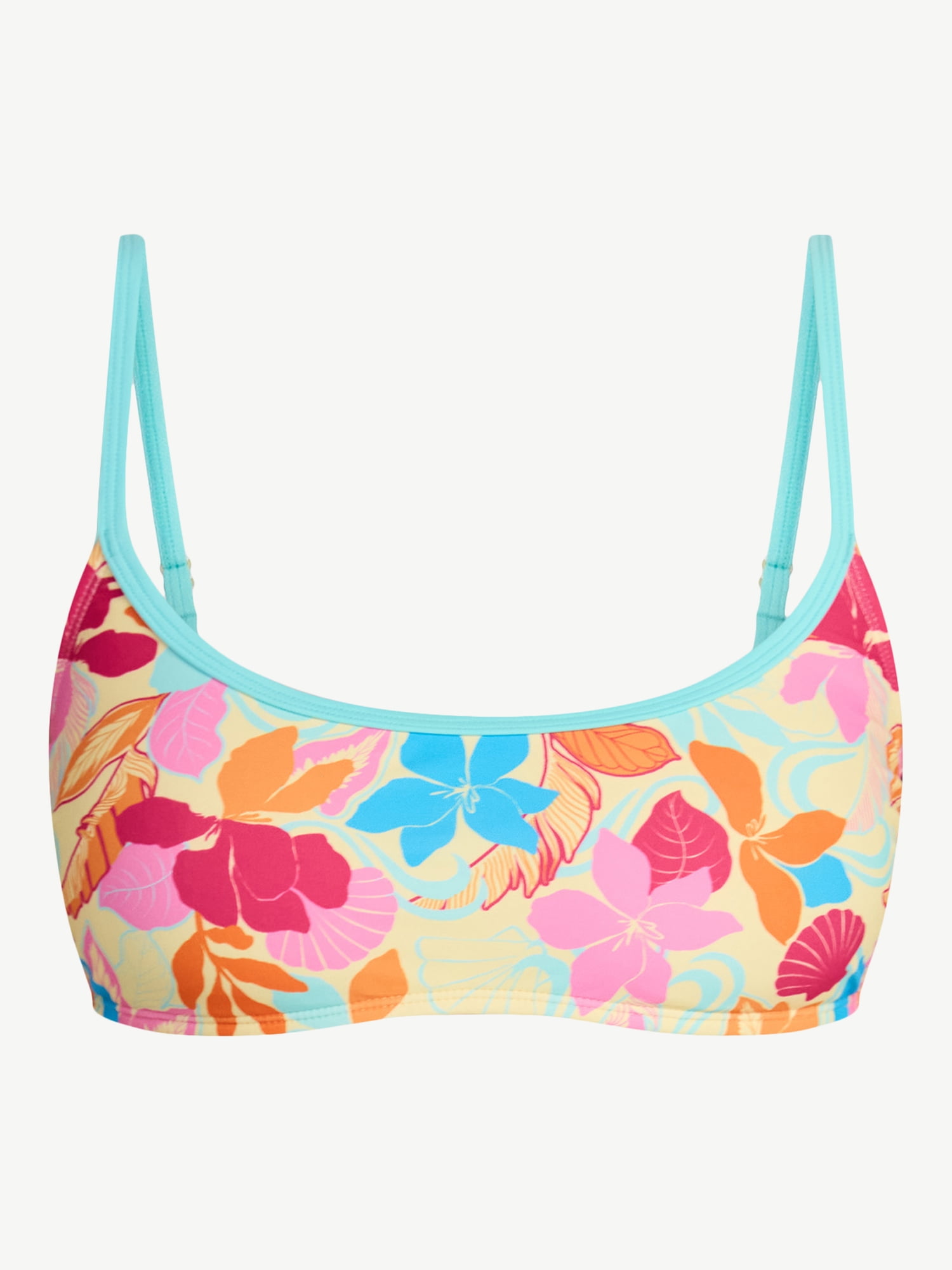 No Boundaries Bright Palms Bralette Bikini Top, Women's XXS-XXL