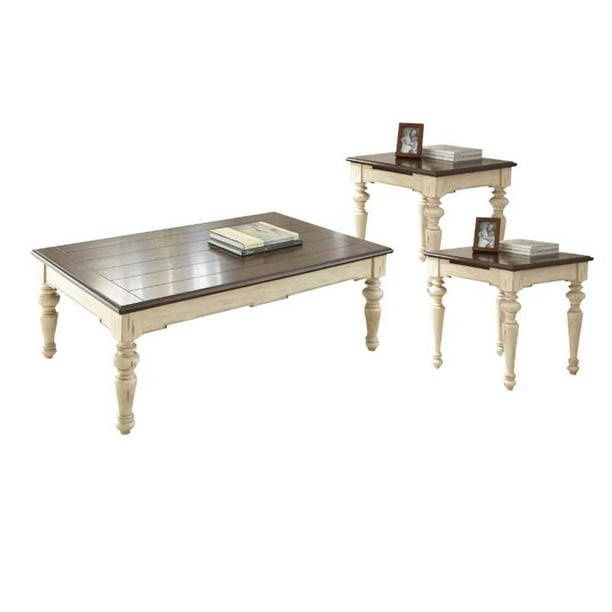 3 Piece Farmhouse Coffee Table Set With Coffee Table And Set Of 2 End Table In Walnut Walmart Com Walmart Com