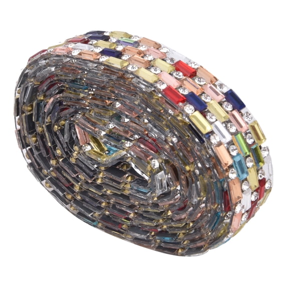 Mgaxyff Crystal Rhinestone Banding,1yard Multicolor Crystal Glass Rhinestone Chain Hotfix Ribbon Wedding Dress Clothing Decoration,DIY Dress Decoration