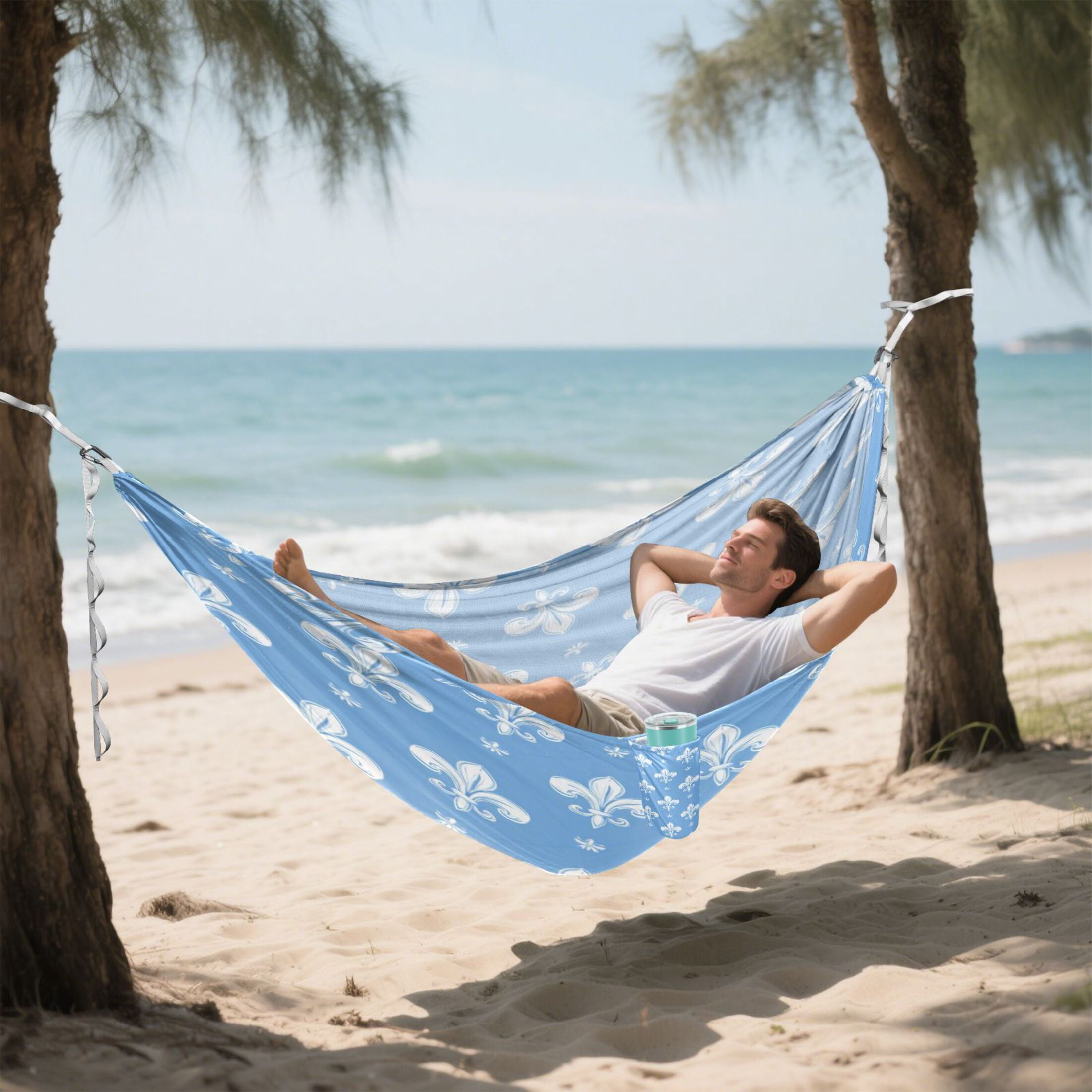 Hammock Camping Hammock Nylon Portable Hammock Travel Camping Hammock Fleur De Lis Sky Blue Motif
