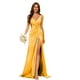 thumbnail image 3 of Vestidos de dama de honor con cuello en V y cintura fruncida de satén plisado vestido de fiesta formal YMS277, 3 of 5