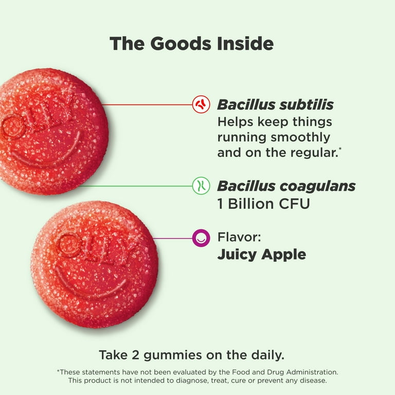 OLLY Extra Strength Probiotic Gummy, 6 Billion CFUs, 2 Strains, Supplement, Apple, 50 Ct