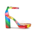 thumbnail image 3 of BLISSFUL STEP Women's Printed Clear Platform Block Heels Sandals Rainbow 10, 3 of 8