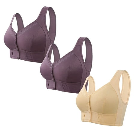 Black of Friday Deals!Clearance Staron 3PC Womens Bras No Underwire Comfort Bras Comfortable Stretch Wireless Bras Full Support Front Button No Steel Bra Bra