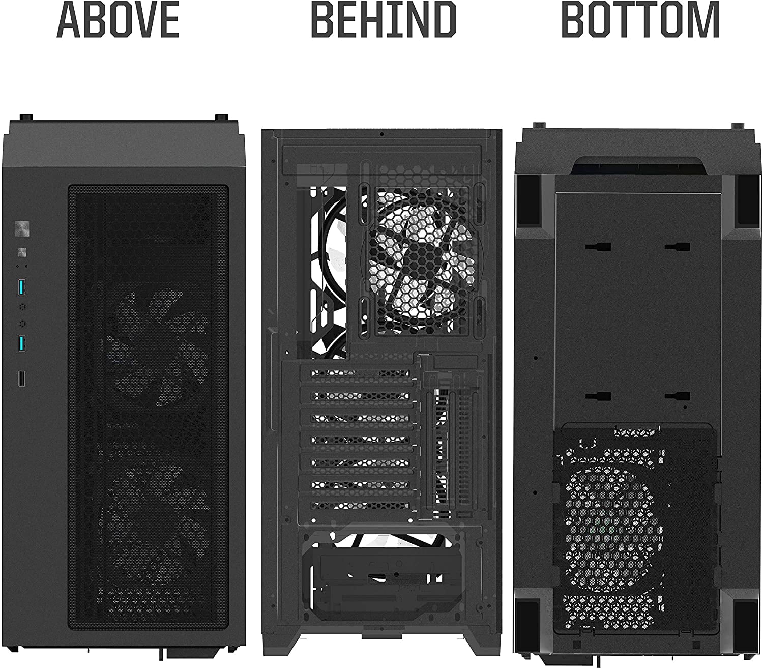 MUSETEX 6 ARGB Fans Honeycomb Airflow 2×USB 3.0 Mid Tower Case with 2 Tempered Glass Panels and Remote Control, Gaming PC Case Computer Case Support E-ATX（MU3-MS6）