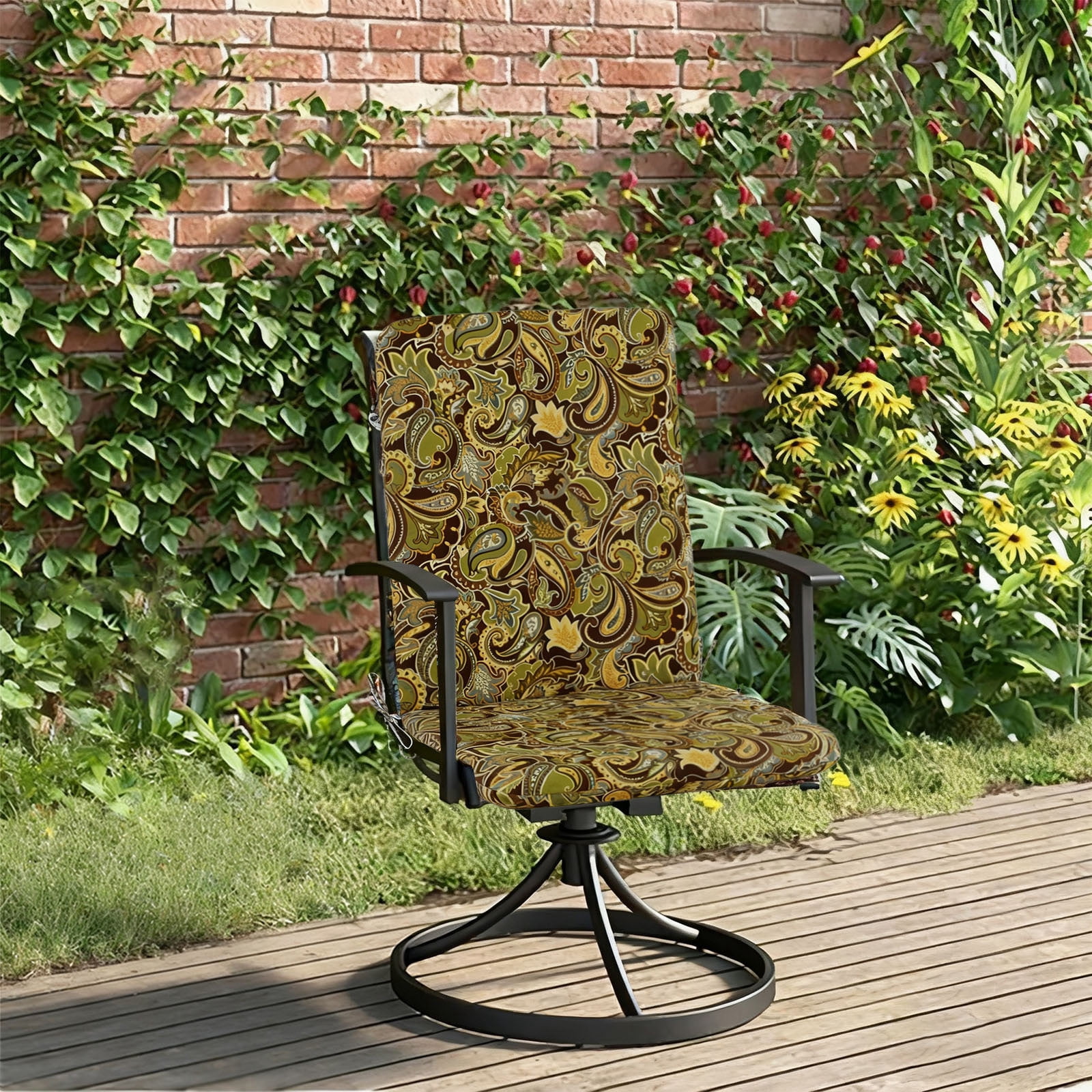 Outdoor Chair Cushion 18x19 in, Weatherproof Waterproof Patio Seat Cushion with Ties, Fade Resistant Outdoor Furniture Cushion for Dining Chairs, Rocking Chairs, and Deep Seats