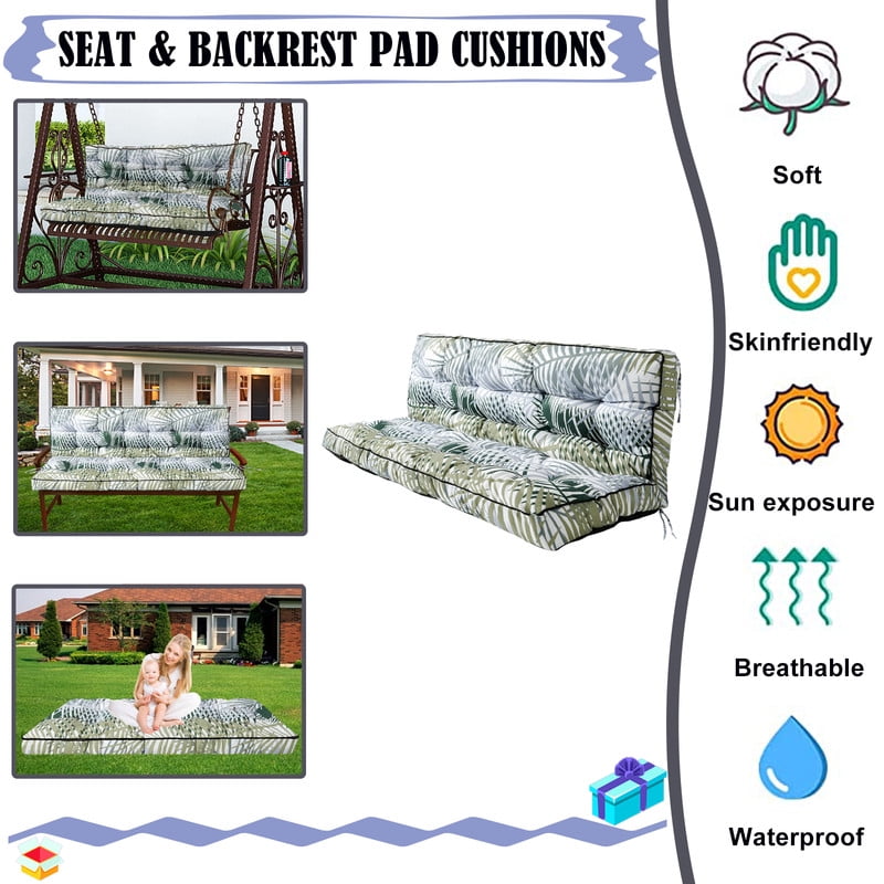 XXLYY Porch Swing Cushions, Waterproof Swing Replacement Cushions with Backrest and Ties, Garden Bench Seat Cushion, Outdoor Porch Patio Swing Non-Slip Chairs Pad