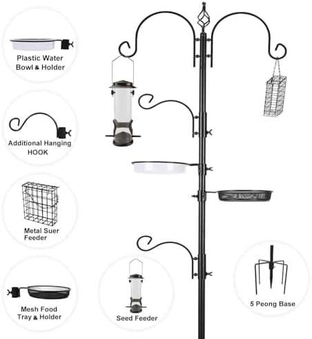 Bird Feeding Station Kit Bird Feeder Pole Wild Bird Feeder Hanging Kit Planter Hanger Multi Feeder Hanging with Metal Suet Feeder Bird Bath for Attracting Wild Birds