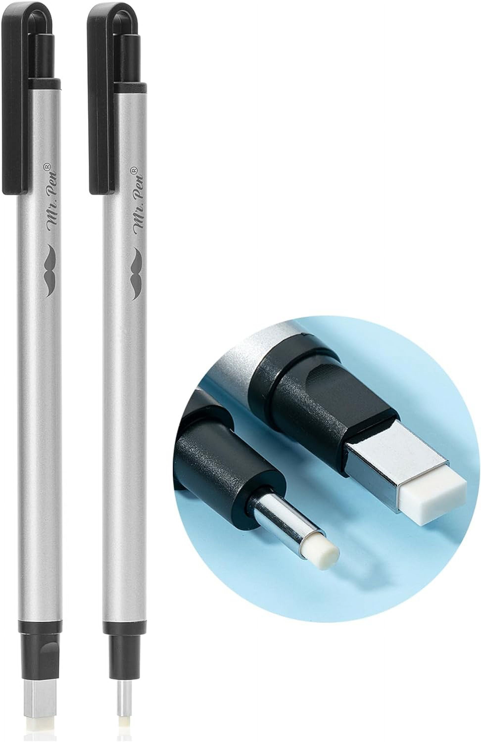 Mr. Pen- Pen Style Eraser, 2 Pack, Silver, Square & Round Tip, Eraser Pen, Pencil Erasers