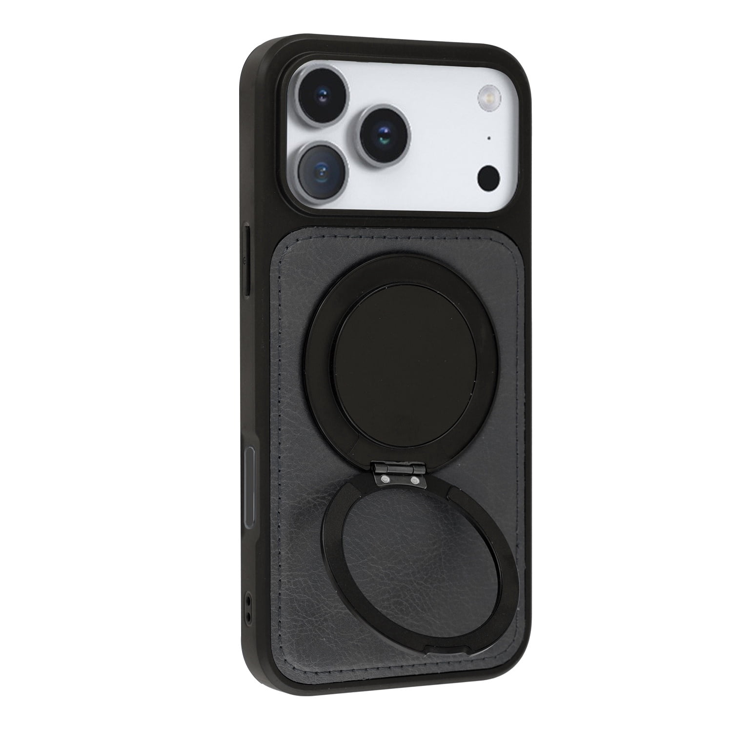 Slim Leather Case with Wireless Charging Kickstand for iPhone 17 Pro Max - Black