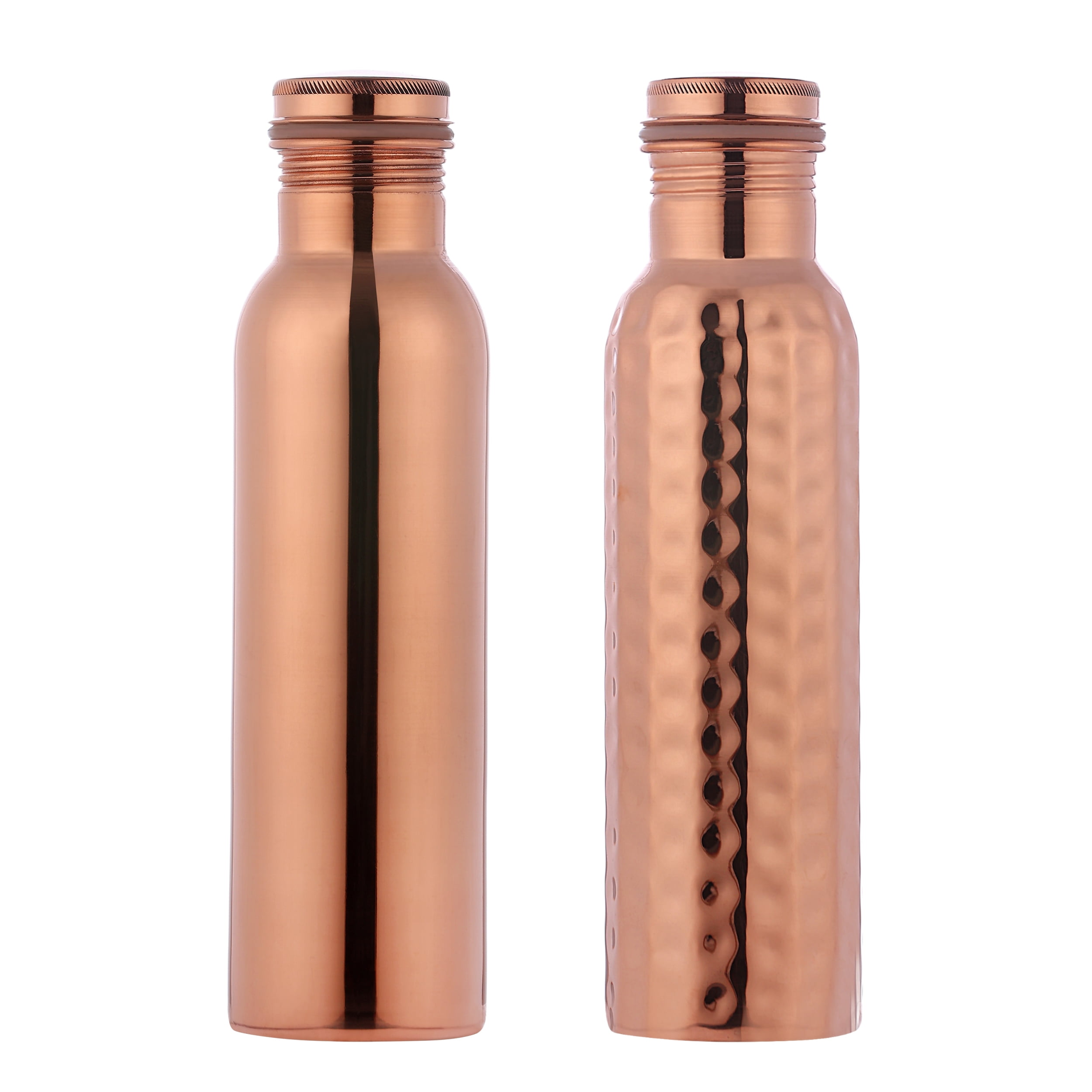 Set of 2 Pure Copper Water Bottles, UNLINED, UNCOATED and LACQURE FREE for Ayurvedic Health Benefits 600 Ml