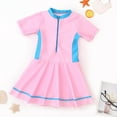 thumbnail image 2 of BOBOGOJP Girls One Piece Swimsuit Short Sleeve Swim Dress Swimsuit with Shorts Skirted Modest Bathing Suit 2-12 Years Pink for Size 11-12 Years, 2 of 9