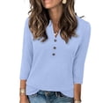 thumbnail image 3 of Craaazy Women Summer Casual Tops V Neck Button Front Three Quarter Sleeve Solid Color Blouses Gift, 3 of 5