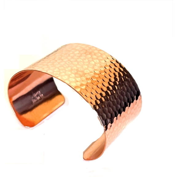 Pure Solid Copper 2 inch Cuff Bangle for Men or Women in Hammered Design Made in USA