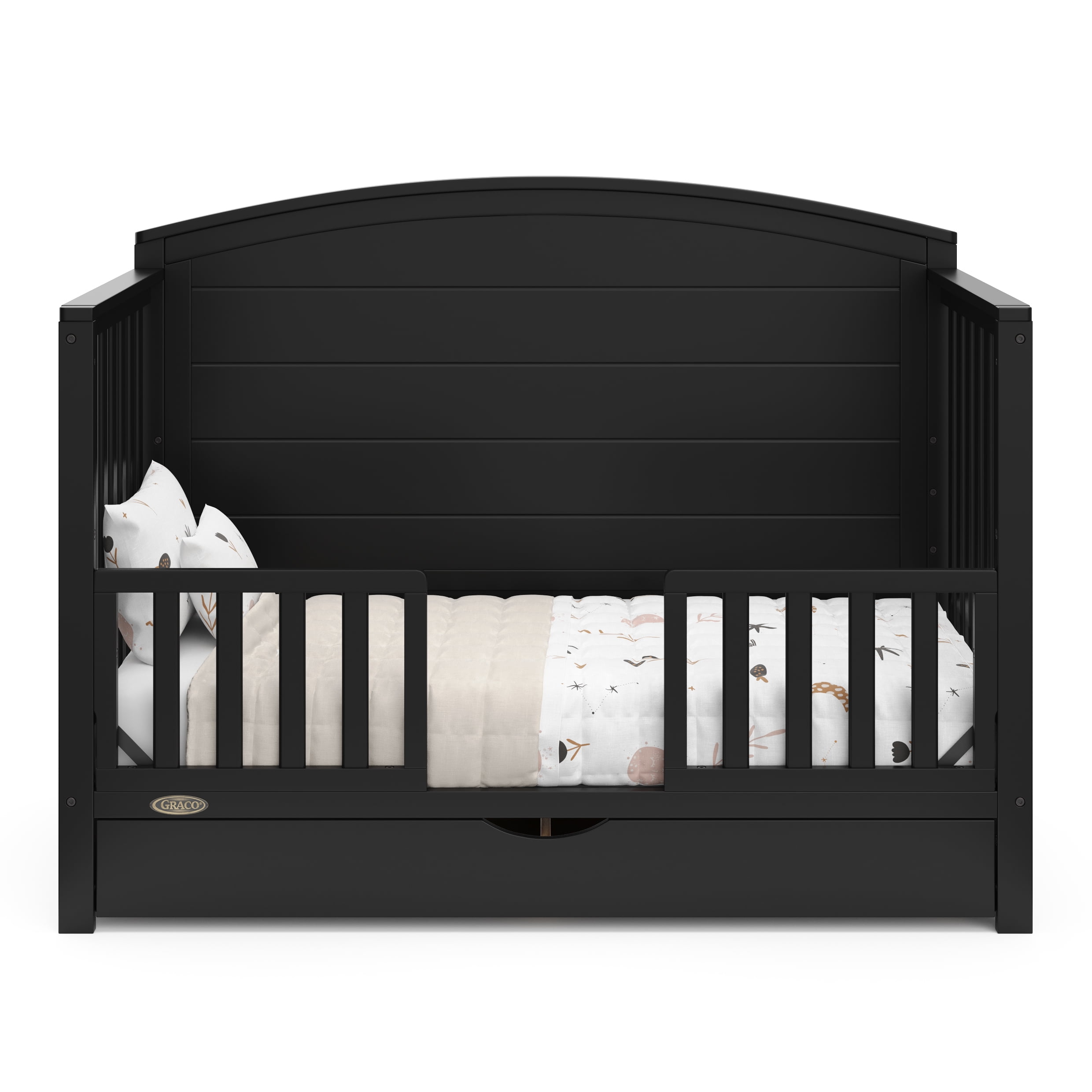 Graco Bellwood 5-in-1 Convertible Crib with Drawer and Premium Crib & Toddler Mattress Bundle, Black