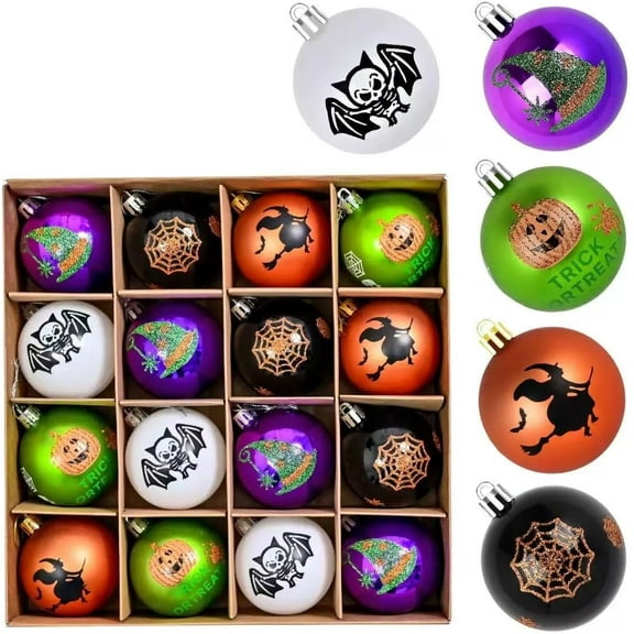 CeleBoo 16PCS Halloween Ball Ornaments Halloween Decorations for Tree Halloween Hanging Decor, Hanging Ball Ornaments Set for Tree, Holiday Party Indoor Home Decor