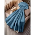 thumbnail image 3 of Plus Size Womens Dusty Blue A-Line Dress With Shawl Collar And Short Sleeves For Office Or Formal Events, 3 of 5