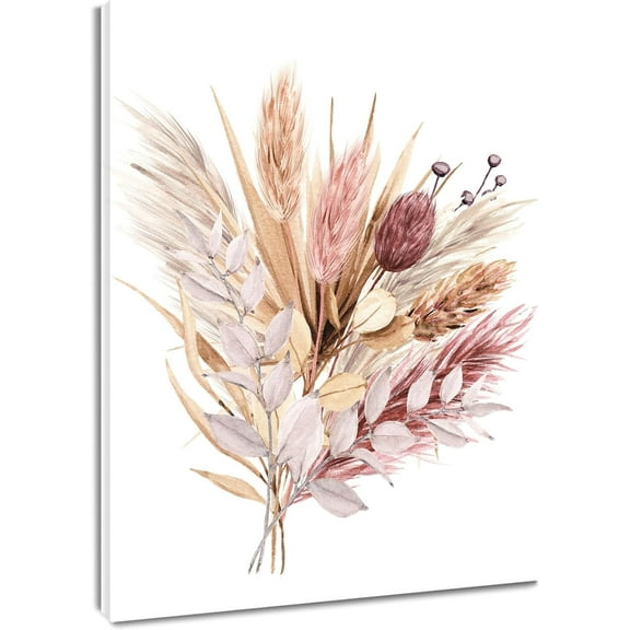 Boho Botanical Wall Art Watercolor Farmhouse Plant Framed Canvas Wall Art for Living Room Pampas Grass Prints Pictures for Bathroom Bedroom Dorm Wall Decor,12Wx16L inches